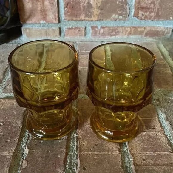 Vtg Anchor Hocking Amber Georgian Honeycomb Juice Glasses Set of 2 - Picture 2 of 6